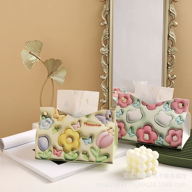 Мультяшный подсолнух цветочные ткани коробки ins трехмерные полосатые коробки для гостиной для спальни дома творческие pu бумажные полотенца для рисовой бумаги