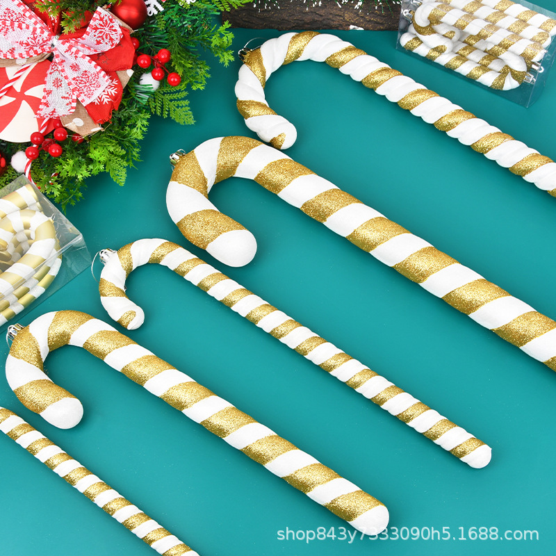 Decoraciones navideñas transfronterizas, muletas blancas doradas, adornos de árboles de Navidad, decoración de escenas de ventanas, accesorios fotográficos de celebridades de Internet