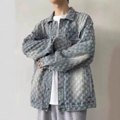 美式复古潮牌牛仔外套男士春秋季水洗提花高级感痞帅设计感夹克男