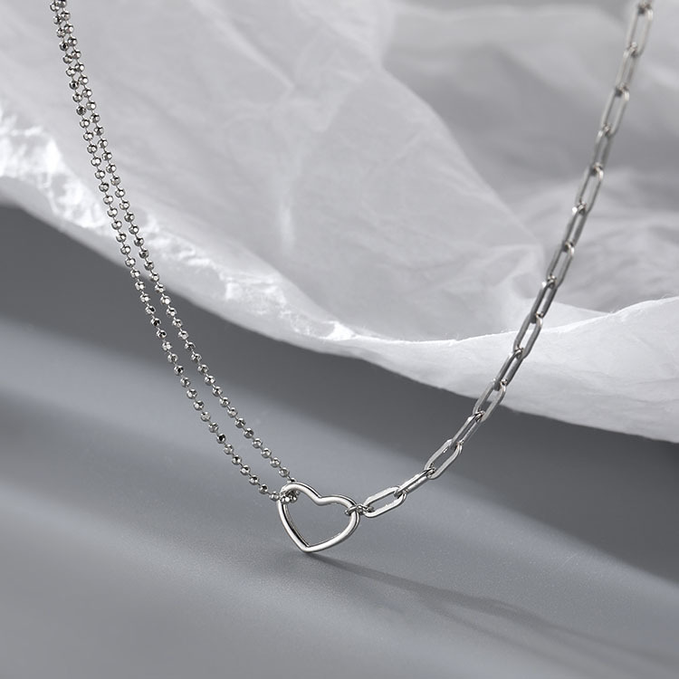 Sunburst Heart Double Layer Necklace For Women Collarbone Chain_voghion.com
