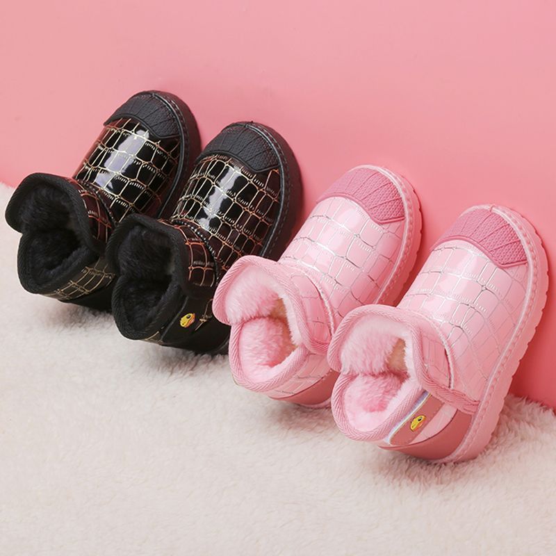 Children's snow boots baby cotton shoes boys short boots girls snow cotton fleece-lined thick waterproof non-slip leather children's shoes