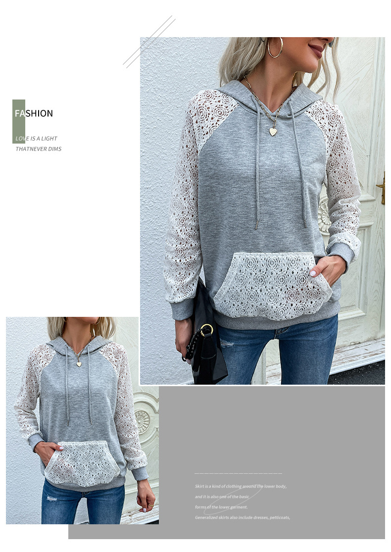 hooded lace stitching sweater nihaostyles clothing wholesale NSYYF88556