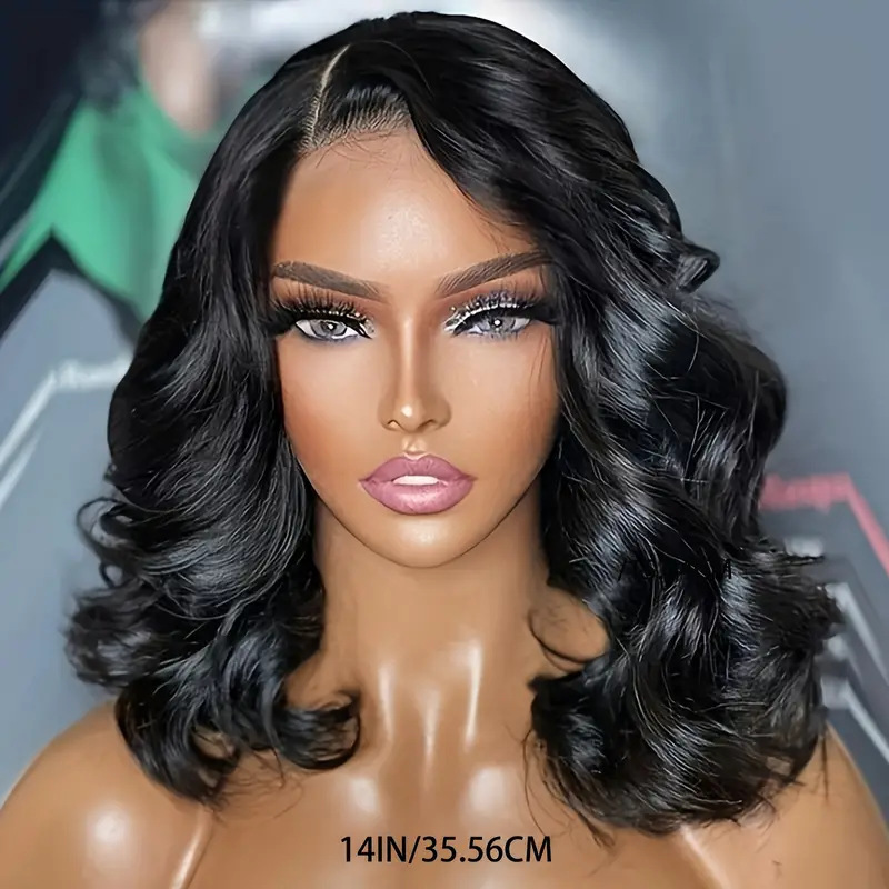 Cross-Border Popular European and American Wigs for Women, Lace Front Wigs, Black Short Curly Hair, Large Waves, Chemical Fiber Full Head Wigs