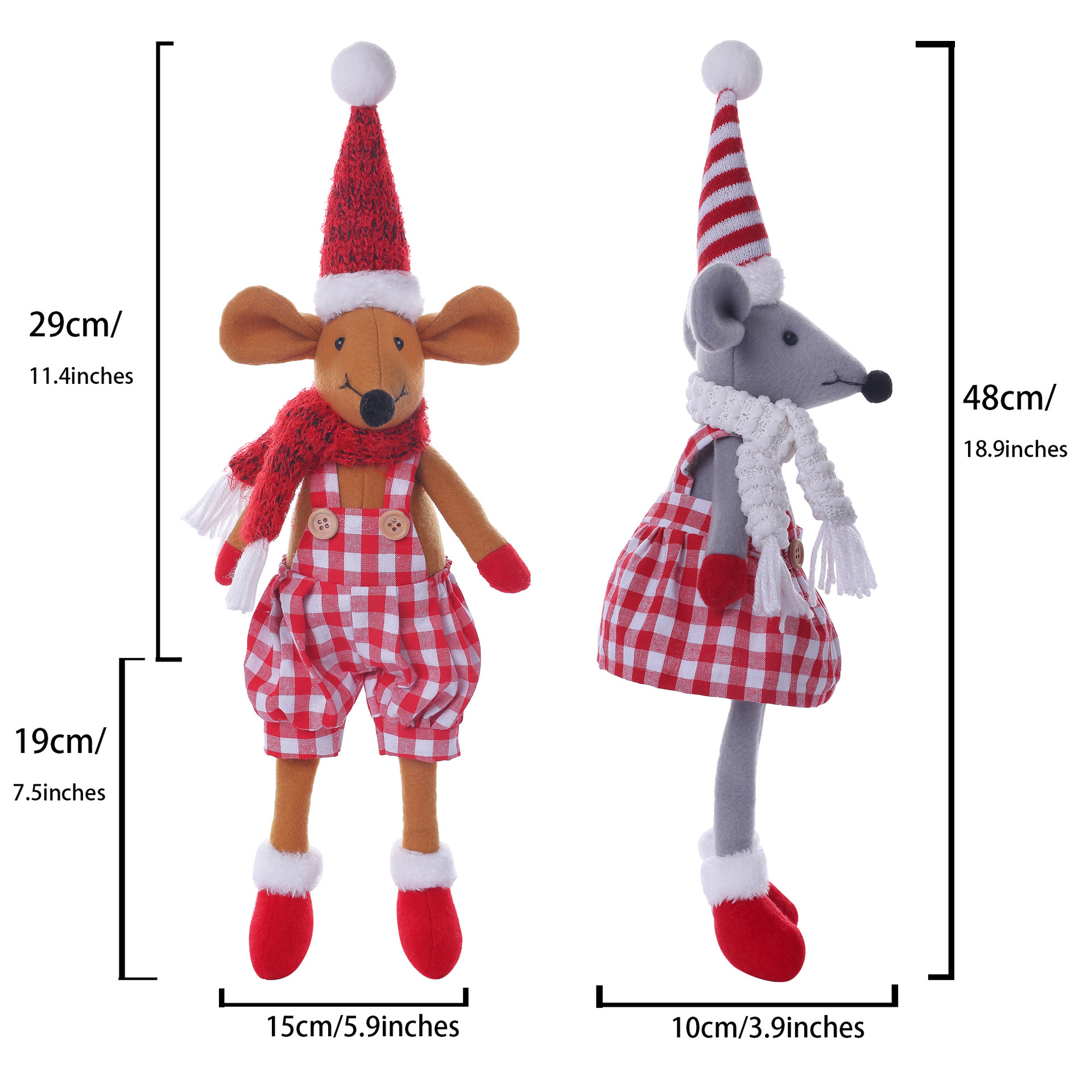 Navidad cuadrada tela muñeca de ratón de piernas largas muñecas de venta cruzada pareja muñeca de ratón decoración de Navidad