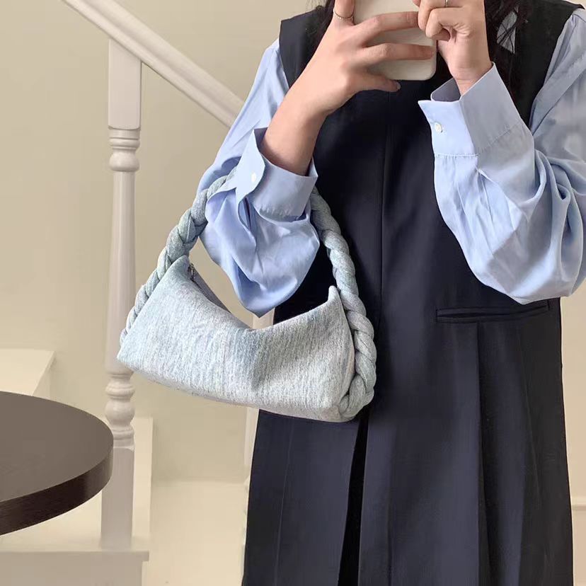Denim Underarm Bag For Women Dumpling Shoulder Bag With Chain_voghion.com