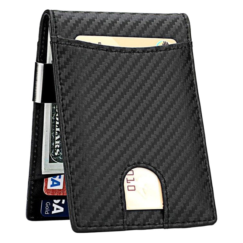 2024 transfronteriza nueva primera capa de piel de vaca clip de oro billetera de fibra de carbono al por mayor billetera de cuero de los hombres bienes genuinos