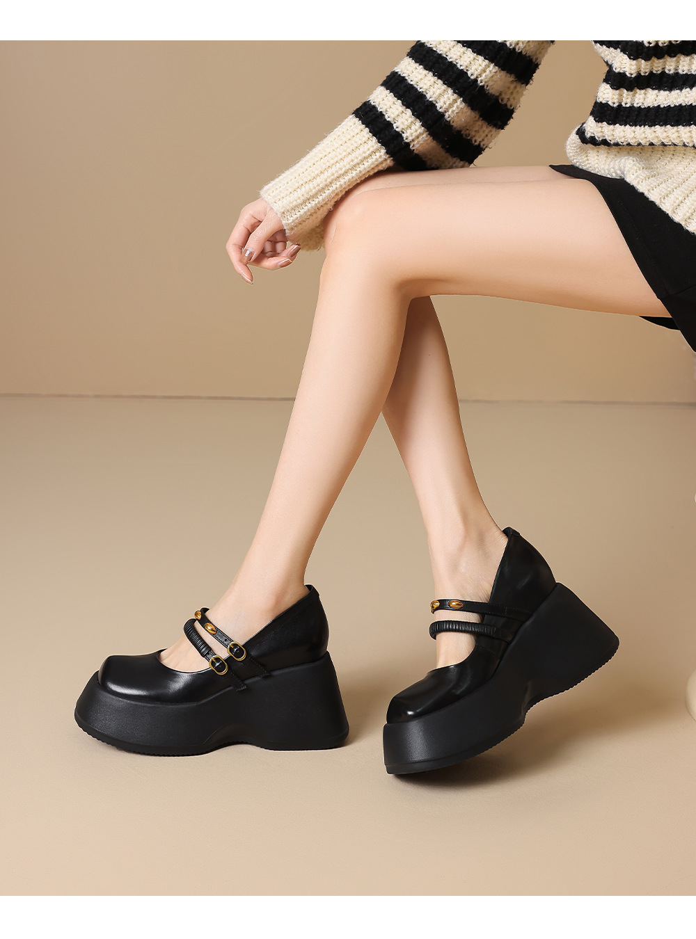 Giày Lolita platform đế xuồng 10 cm phong cách Anh Quốc cổ điển — màu nâu chi tiết 8