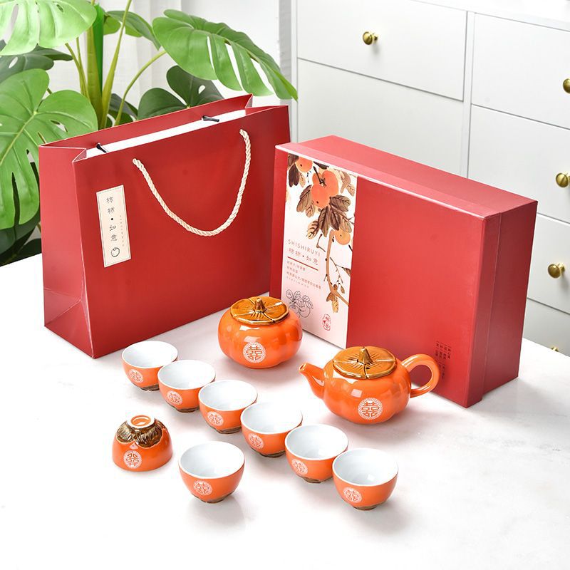 αεεεεεζ 더블 행복 빨간색 선물 상자, 냄비 1개, 캔 1개, 컵 8개 αεεεεεζ