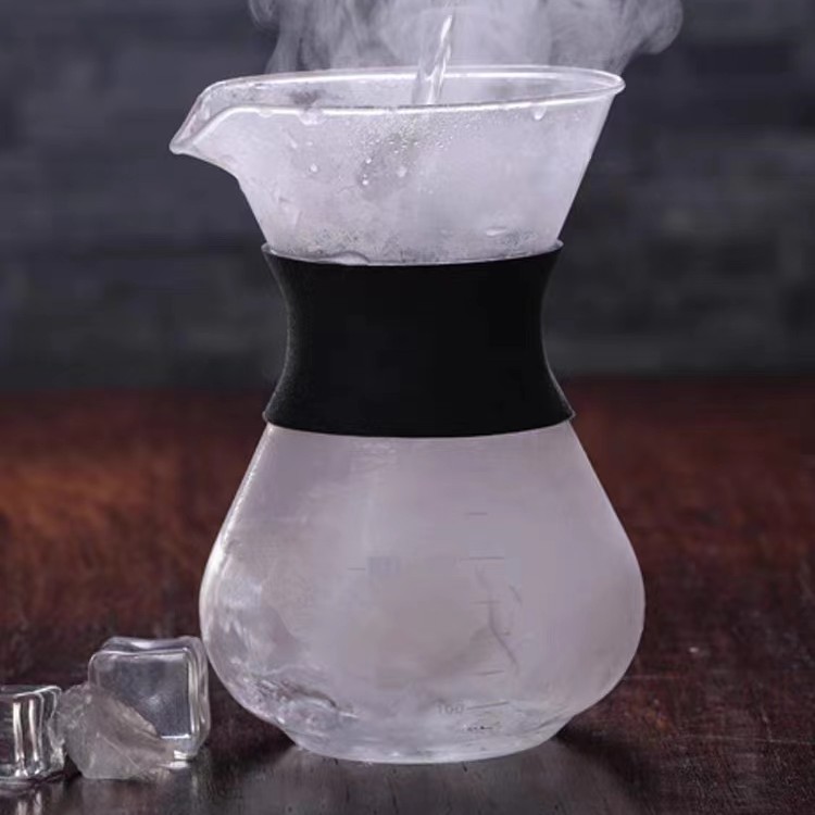Olla de café de mano de vidrio de borosilicato con filtro de manga de silicona olla de intercambio de múltiples especificaciones olla de café de vientre redondo de gran capacidad