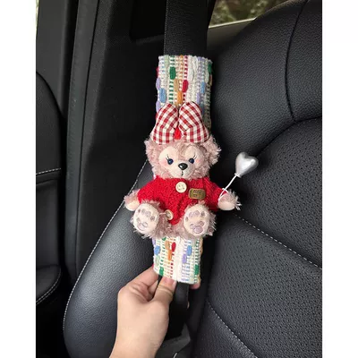 Autumn and winter car seatbelt shoulder Seat belt shoulder pad - red-and-white-knitted-sweater-with-silver-balls-and-rose-colored-shoulder-pads-1-no-specifications