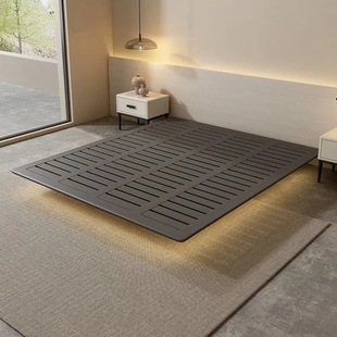 Minimalist Suspension Bed with Lamp Italian Style No Bed Head No Backrest Solid Wood Internet Popular Modern Log Low Bed for Master Bedroom