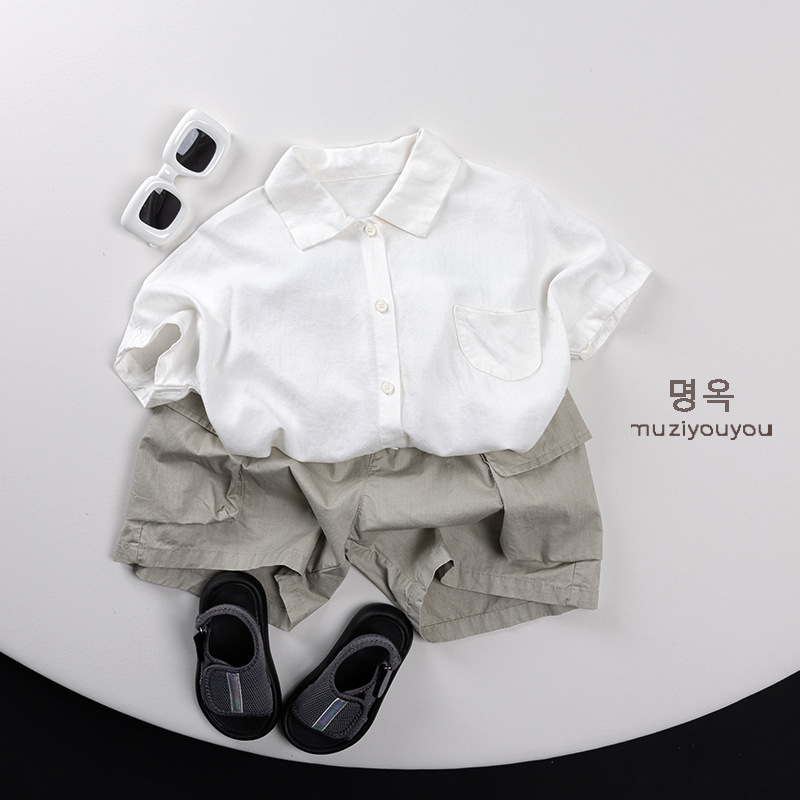 Camisa de manga corta para niños 2025 verano nueva camisa de bebé para niños y niñas estilo coreano tendencia suelta chaqueta japonesa delgada