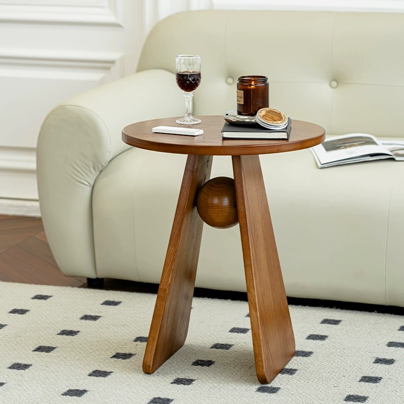 Round Coffee Table, Bedside Table, Solid Wood Living Room Sofa Side Table, Wabi-Sabi Style Natural Wood Bedroom Round Table, Vintage Style Walnut