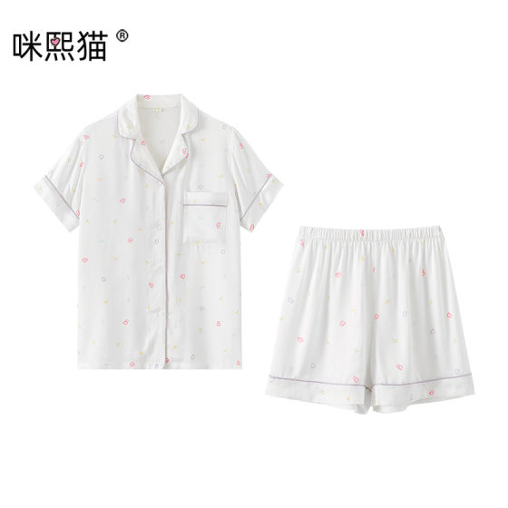 2023 Rhythm English Printed Pajamas Women's Spring and Summer Short-sleeved Shorts People's Cotton Satin Japanese Style Home Clothes Set T