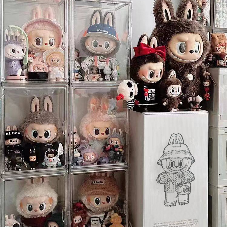 labubu公仔展示架拉布布展示盒透明展示柜毛绒收纳盒泡泡玛特盲盒