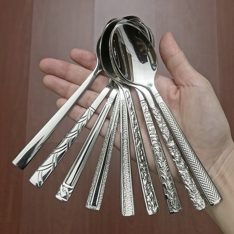 不锈钢石纹浮雕勺子高档西餐具甜品勺冰勺咖啡勺茶匙酒店颜值茶勺