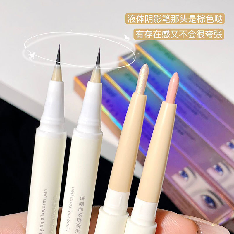 Capel lustre doble efecto de mentira pluma de gusano de seda delineador de ojos pluma de pegamento sombra pluma líquida nacarado brillo rosa a la pluma