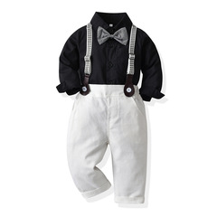 Cross-border British children's clothing 2021 new black autumn cotton long-sleeved open jacket and bib pants set for kids