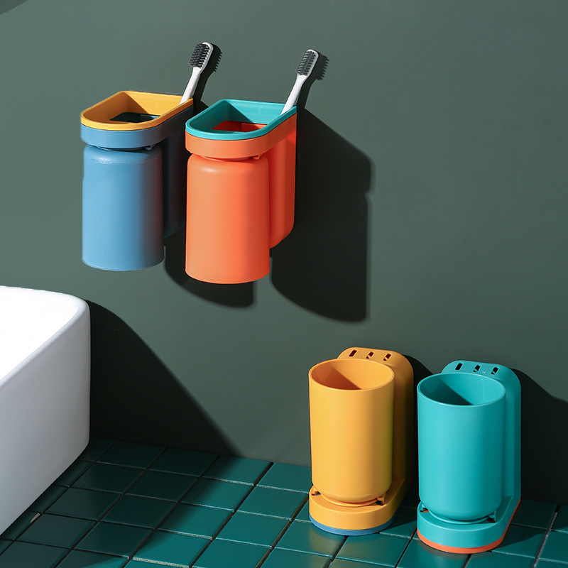 Toothbrush holder without drilling, luxury mouthwash cup, wall-mounted toothbrush holder, bathroom storage box, couple's tooth cup