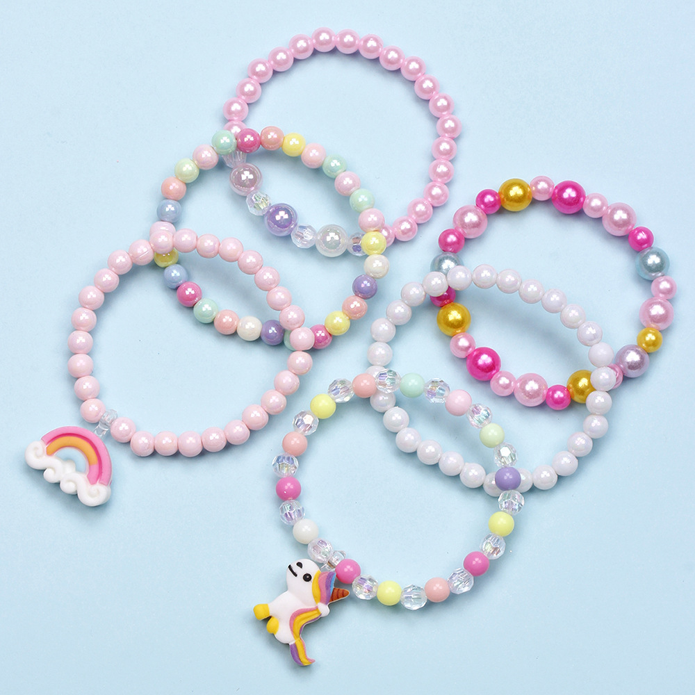 Cute Unicorn Cat Strawberry Plastic Beaded Bracelets 6 Pieces