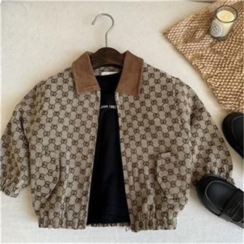 Chaqueta para niños, ropa de primavera y otoño, chaqueta con cremallera con estampado de bebé para hombres y mujeres, chaqueta casual coreana con solapa para niños