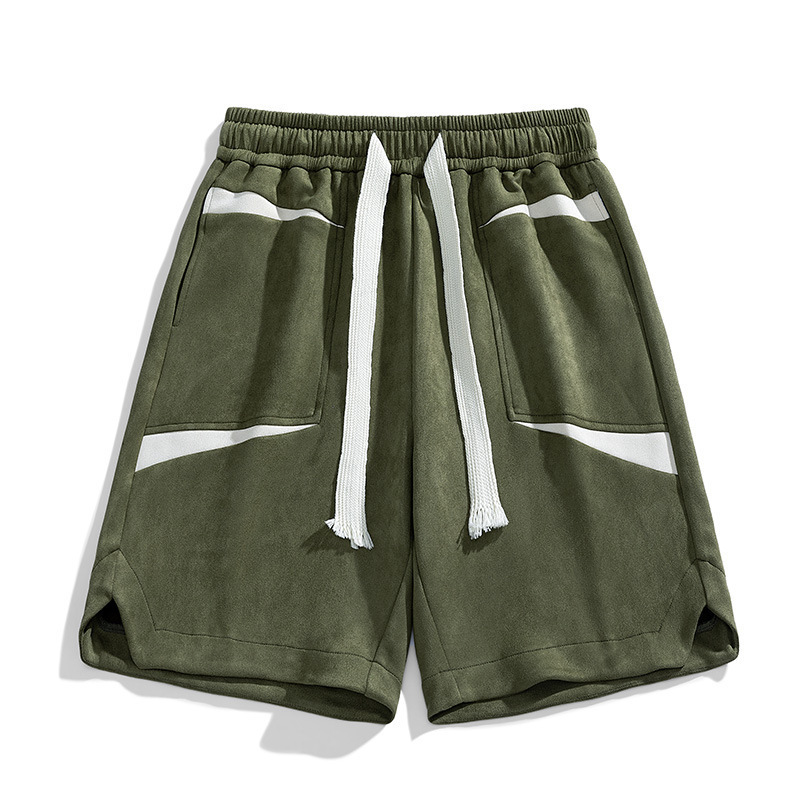 New high-quality suede patchwork men's shorts, minimalist and versatile, street style, retro, simple men's casual shorts.