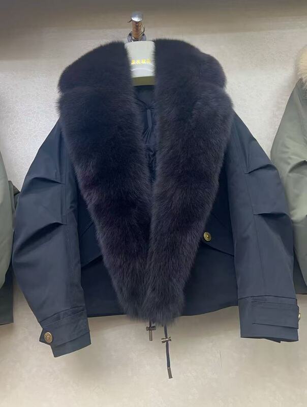 甜酷派克羽绒服女工装休闲皮草外套可拆卸真狐狸毛领加厚羽绒内胆|undefined
