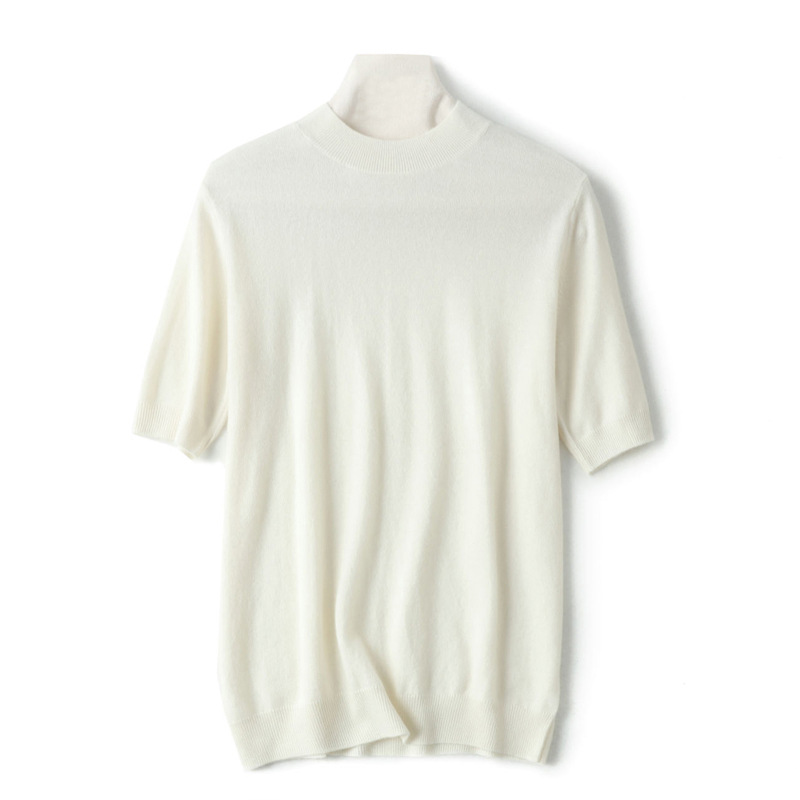 Men's cashmere sweater with mid-sleeve, half-high collar, solid color, close-fitting, short-sleeved knit sweater, new autumn and winter model