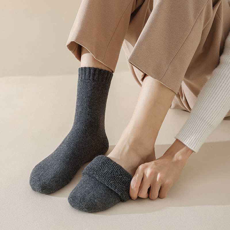 Wintersocken für Herren, mittellange Schlauchsocken, dicke Wollsocken und wärmende Samtsocken, Handtuchsocken, einfarbige Baumwollsocken für Herren_voghion.com