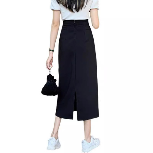 Plus-size Spring Summer Autumn Women's High-Waist Suit Skirt A-line Slimming Design Sensory Slit Hip-Hiding Black Dress