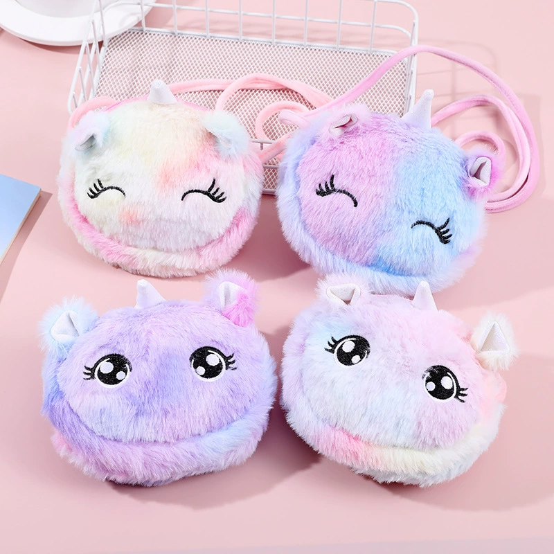 Детский двухслойный милый плюшевый скошенный кросс-сумка мультяшный единорог-сумка на плечо