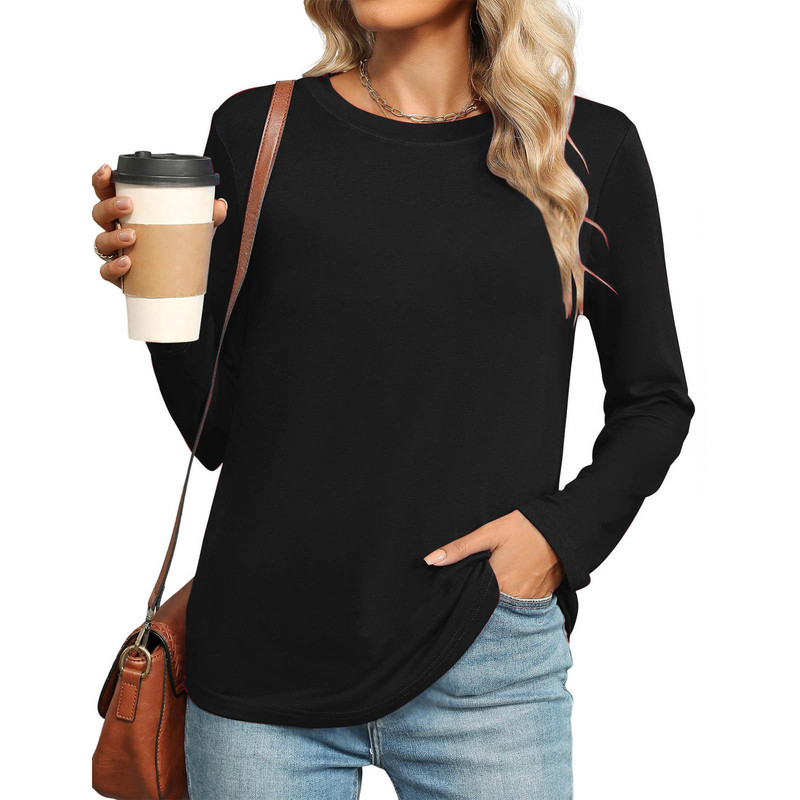 2025 Spring European and American Amazon Women's Tops Long Sleeve Round Neck Elegant Casual Solid Color T-Shirt Loose Outer Wear Top 2025 Spring European and American Amazon Women's Tops Long Sleeve Round Neck Elegant Casual Solid Color T-Shirt Loose Outer Wear Top