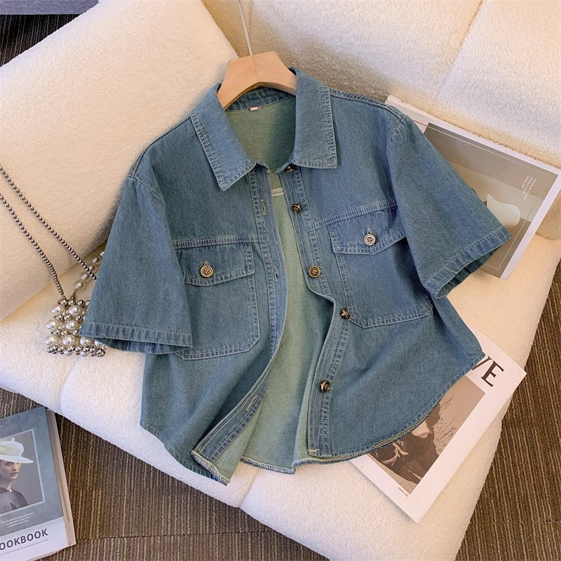 Short-Sleeved Denim Jacket for Women, Summer Thin Style for Petite Figures, Paired with a Dress, 2026 New Style Shirt, Shawl, Short Top