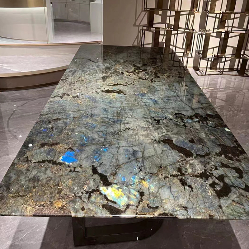 蓝翡翠奢石天然大理石石材餐桌长方形台面板 蓝宝石奢石茶几定制|undefined