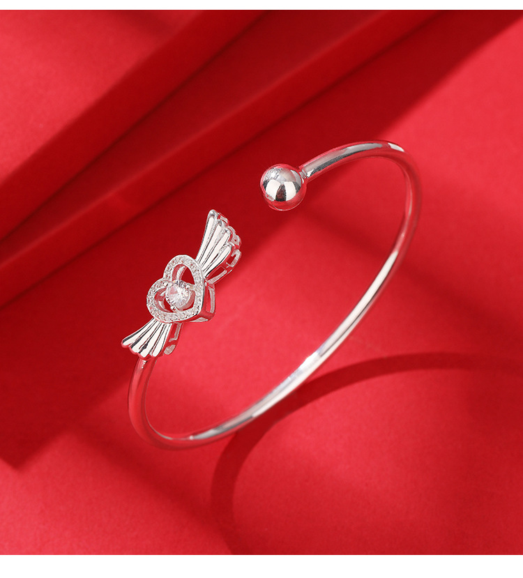 Amor diamante plata Pulsera hembra 990 plata pura abierto sólido joven nicho pulsera de plata esterlina pulsera para novia