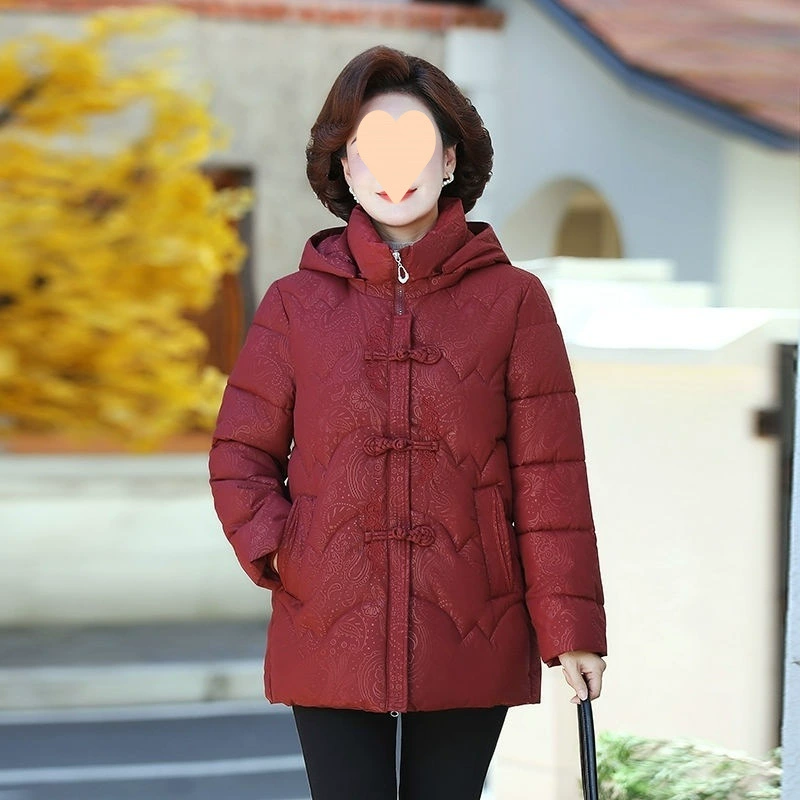 Hoody, winter long down jacket, for middle age, increased thickness, plus size, mid-length