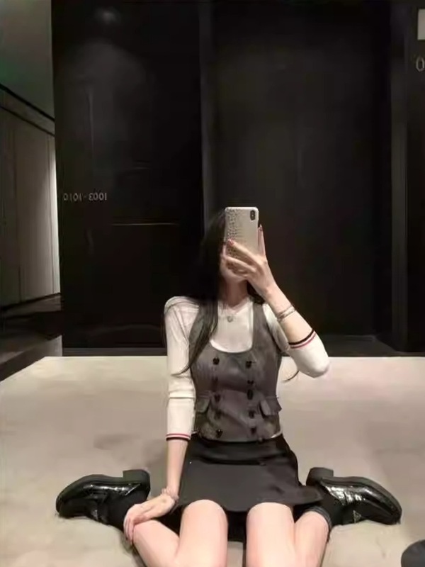【7分袖 叠穿能手】针织衫女秋季气质白色套头打底上衣|undefined