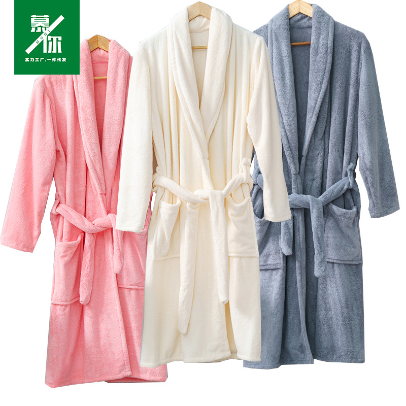 Coral velvet demi-season long soft bathrobe for men and women