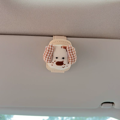 Clip, Multifunctional Sunglasses – Car Glasses Clip/Bill Clip - plaid-pudding-dog-beige-glasses-clip