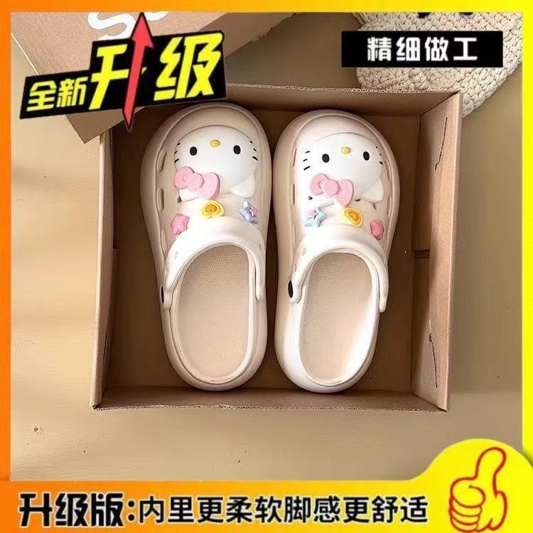 2025夏季新款趣味可爱苹果洞洞鞋女外穿厚底防滑沙滩包头居家拖鞋|undefined