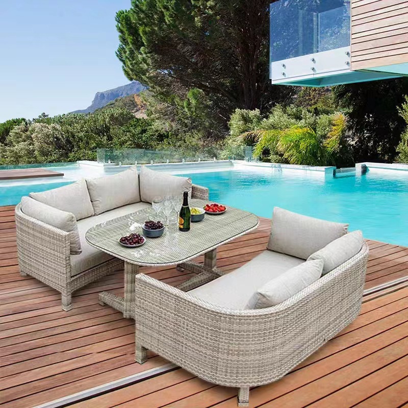 Sofa, double-seat, imitation rattan garden chair, rattan tea table and chairs, creative outdoor balcony furniture, sofa and leisure set