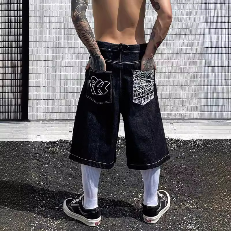 American West Coast Denim Shorts Men's Summer 2024 New Fashion Brand Loose Washed Cut Casual Pants