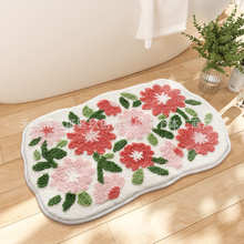 外貿出口植絨地墊小清新浴室防滑墊加厚吸水進門墊ins風花卉地墊