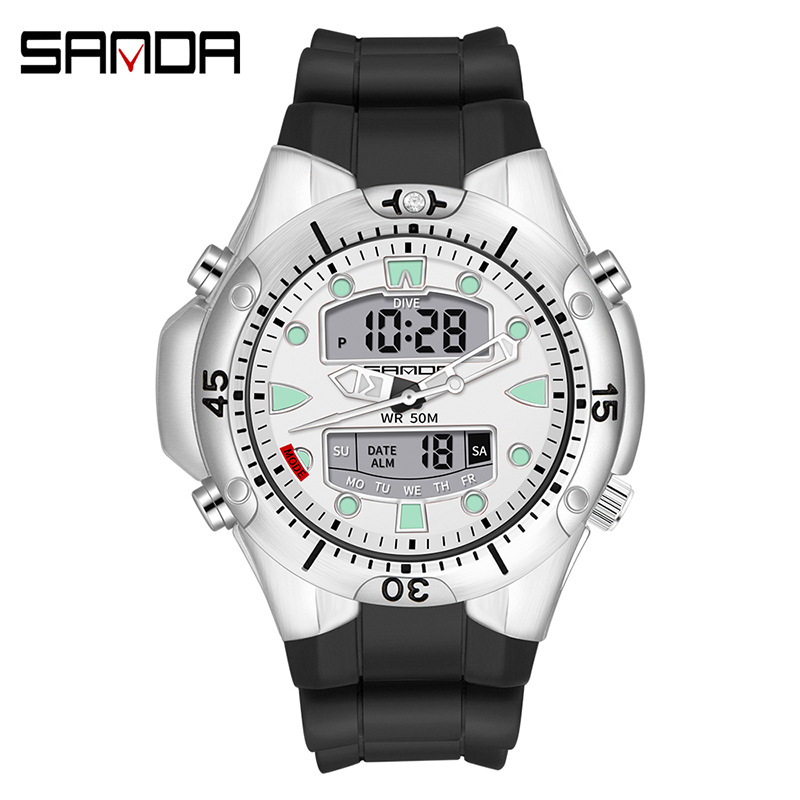 SANDA 3009 reloj de moda deportes luminoso estudiante reloj electrónico reloj de cuarzo impermeable de los hombres