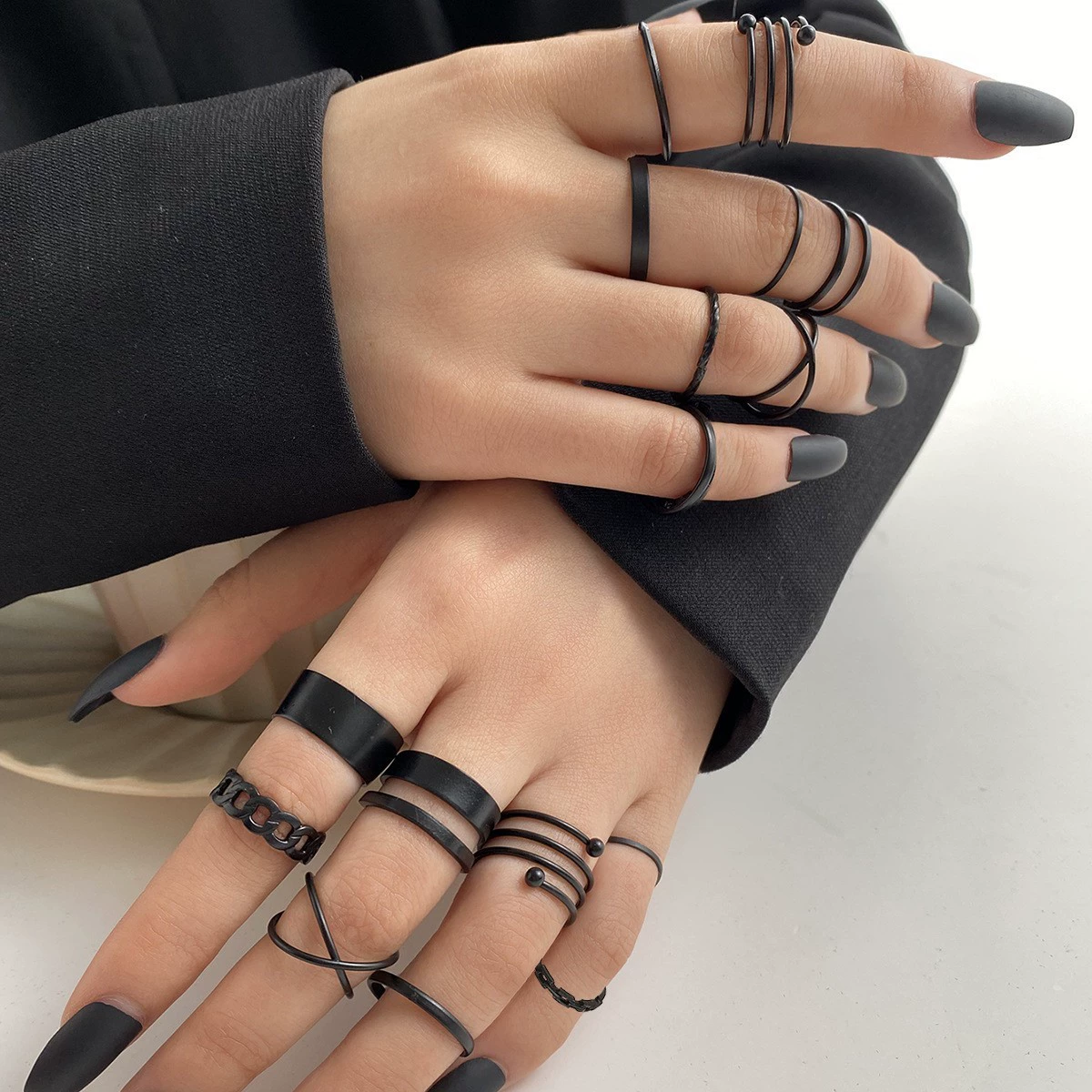 Ring multi-joint set, European style, metal adjustable stackable rings, assorted designs