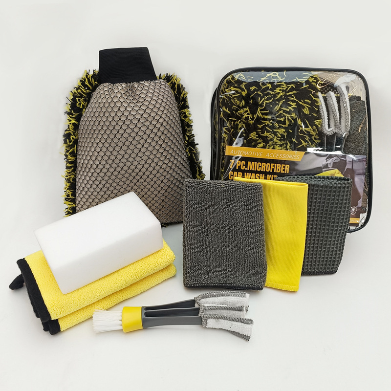 Car Wash Tools 7-Piece Set Car Cleaning Kit Towel Car Wash Gloves Sponge Air Vent Brush Car Cleaning Tools