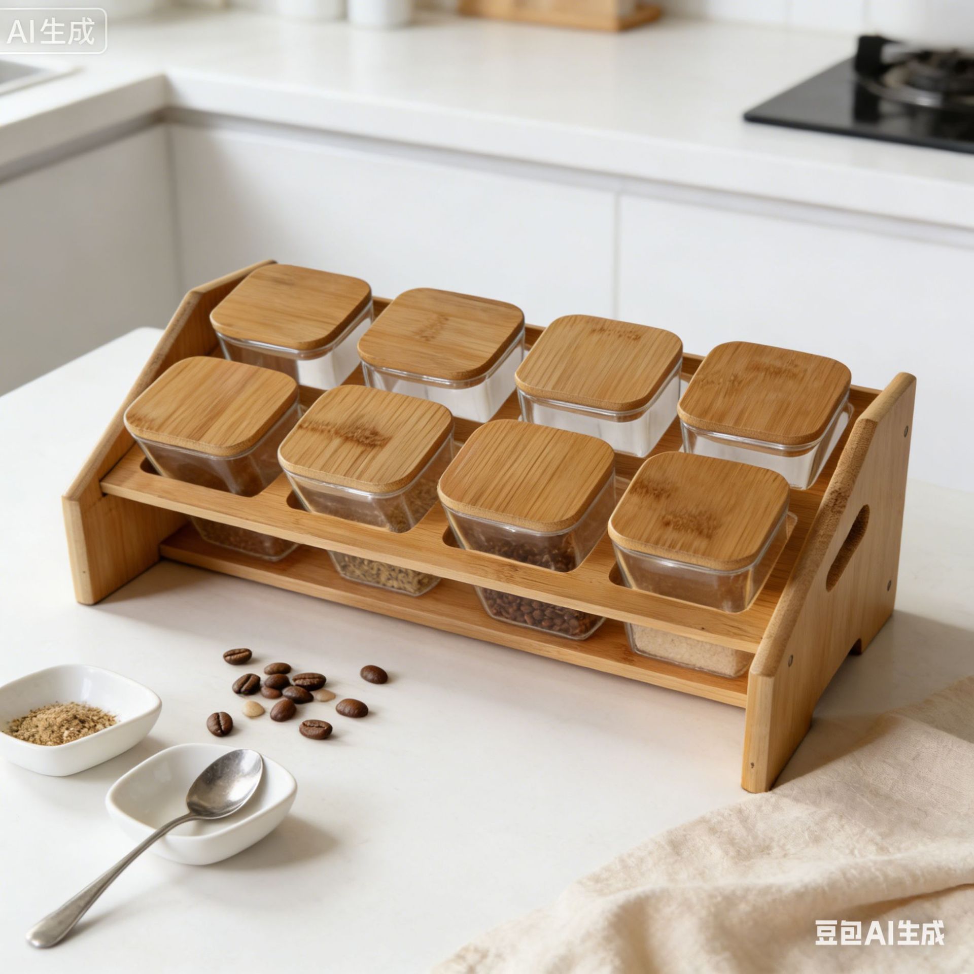 Bamboo seasoning slope wooden rack home kitchen storage rack desktop seasoning rack cabinet supplies seasoning bottle