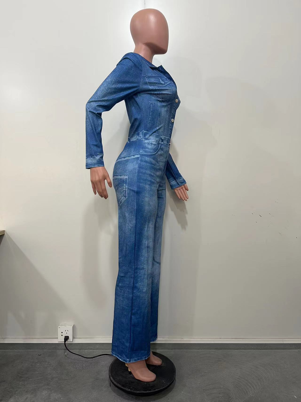 Damen Jumpsuit In Jeansoptik Mit Print Modischer Winter Overall_voghion.com