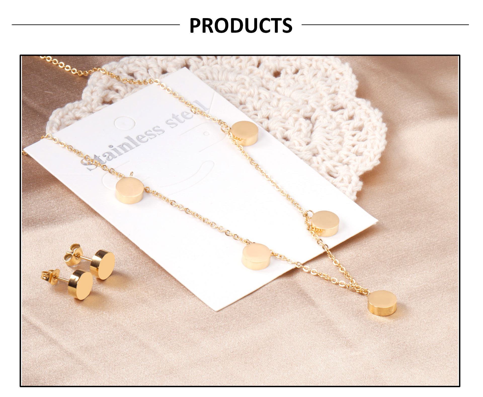 Fashion Star Moon Stainless Steel Plating Earrings Necklace 1 Set