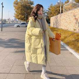 2023年冬季新款韩版chic面包服棉衣加厚外套奶黄羽绒棉服女中长款